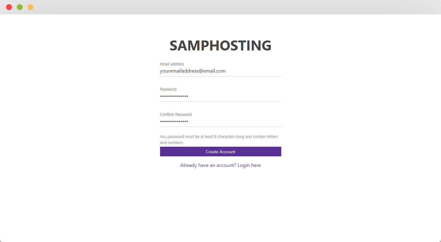 Samphosting signup process